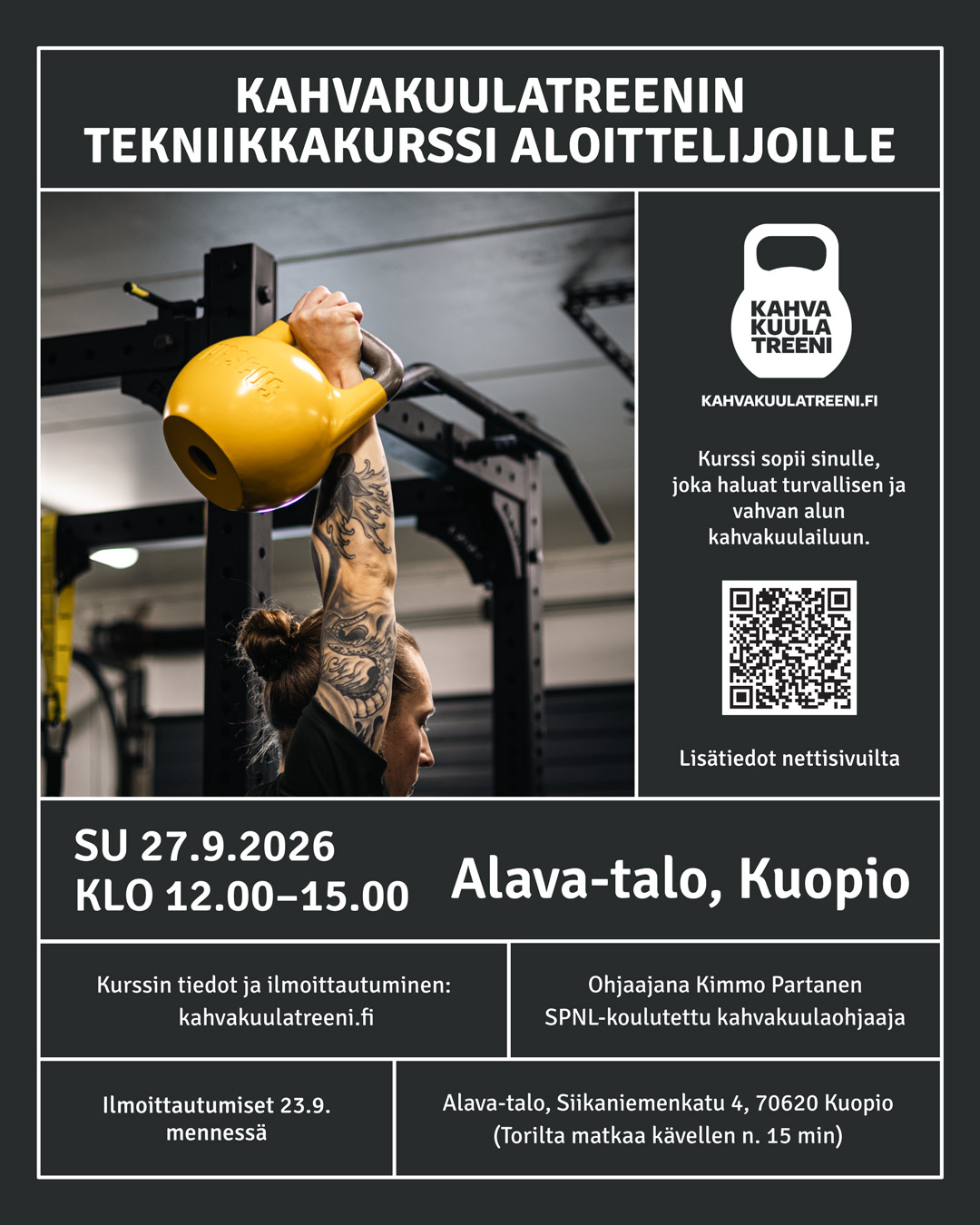Kahvakuulatreenin tekniikkakurssi aloittelijoille Kuopiossa 27.9.