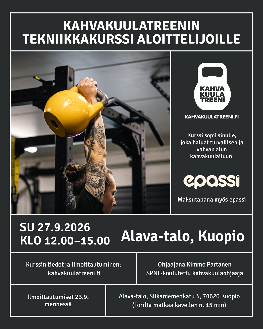 Kahvakuulatreenin tekniikkakurssi aloittelijoille Kuopiossa 27.9.